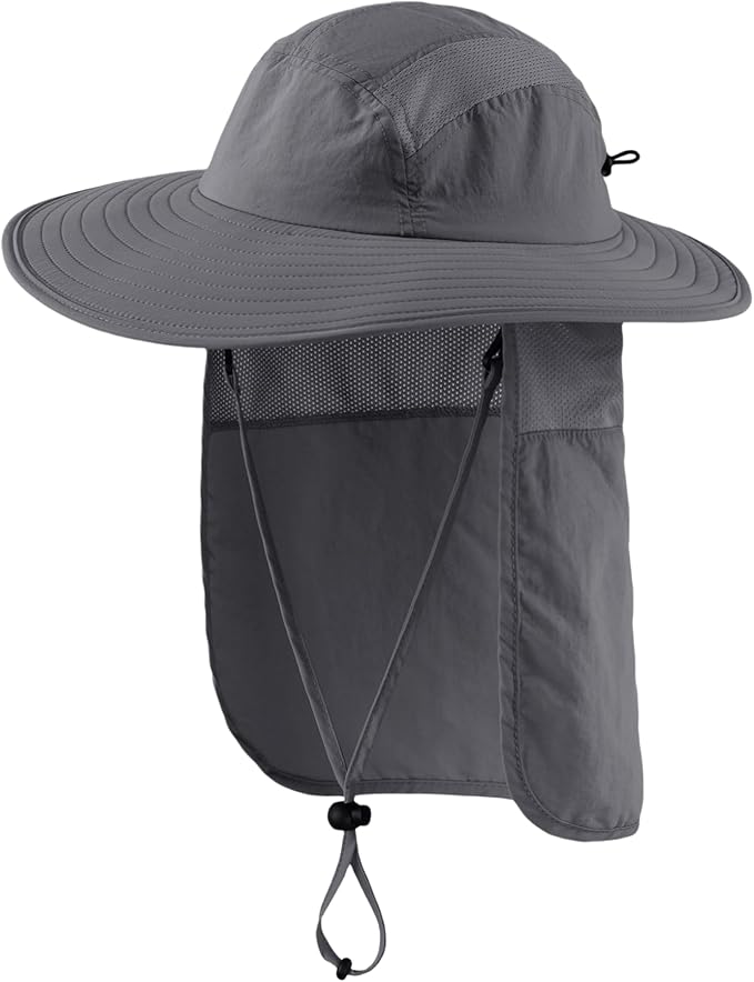 Mens UPF 50+ Sun Protection Cap Wide Brim Fishing Hat with Neck Flap Sun Hat for Men Women